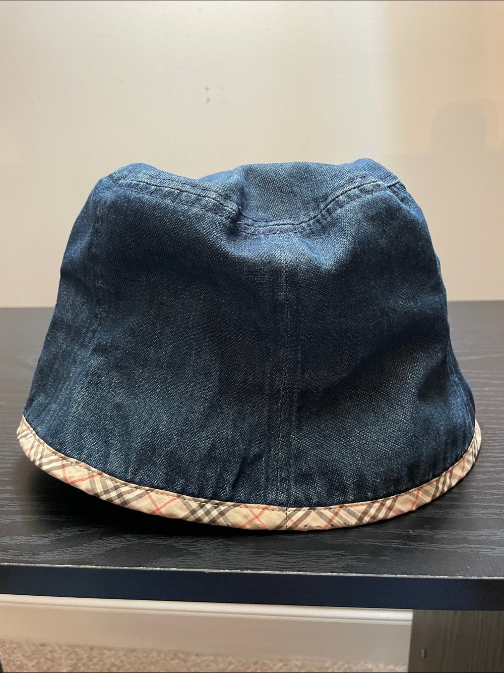 Burberry Dark Denim Bucket Hat with Signature Check Trim